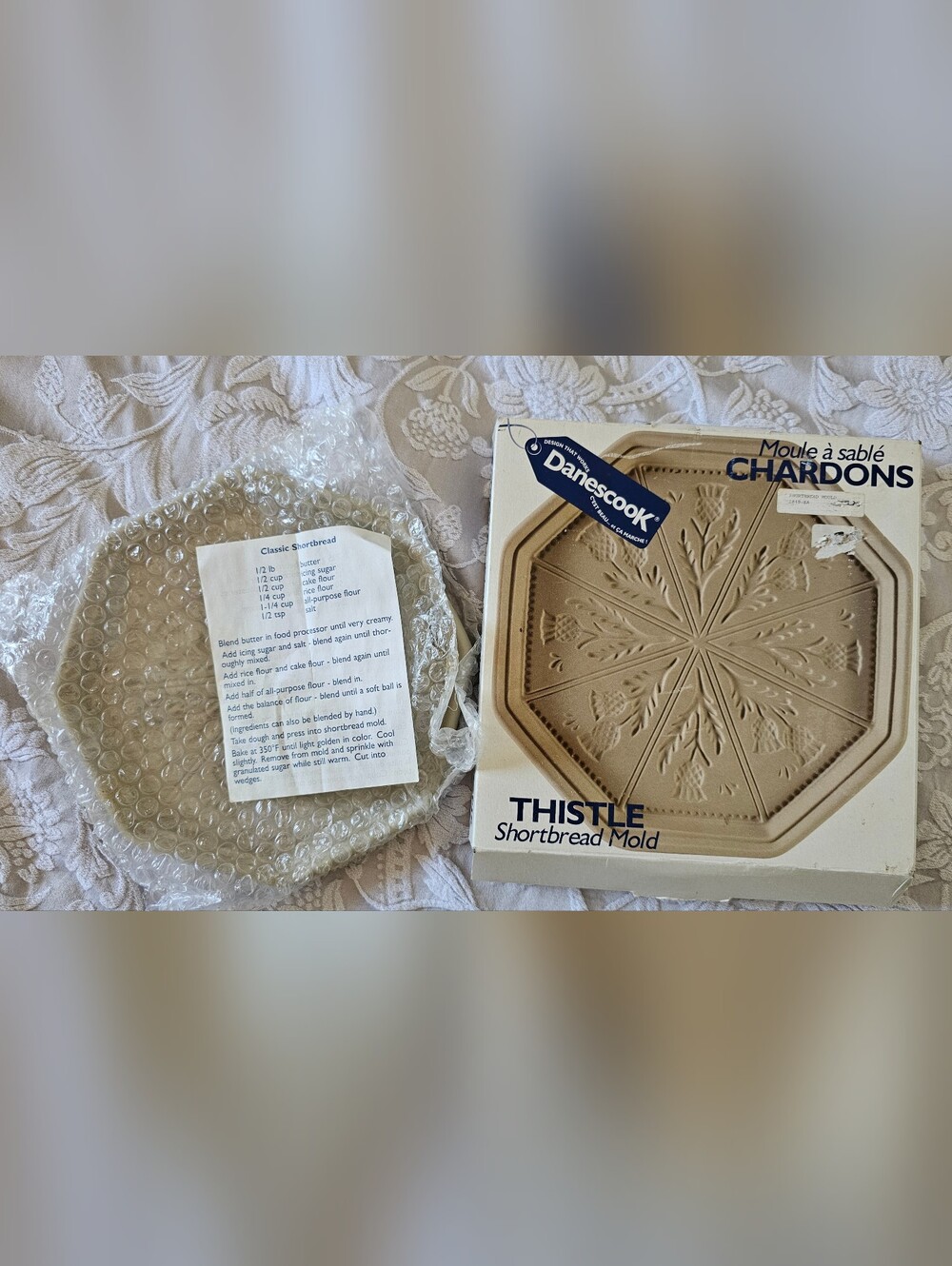 NEW Thistle Cookie Mold Stoneware With Recipe Booklet